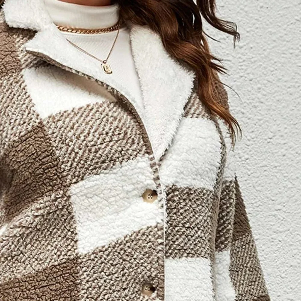 Plus Size Cuddle up Buffalo Plaid button down Teddy Coat - Picture 3 of 5